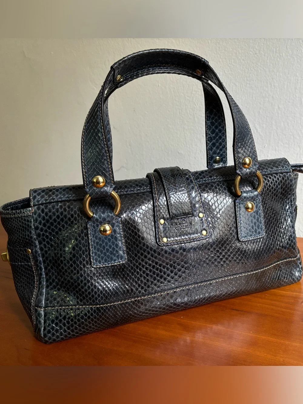 Coach Limited Legacy Exotic Mandy Satchel in Midnight Blue Python Leather #10368